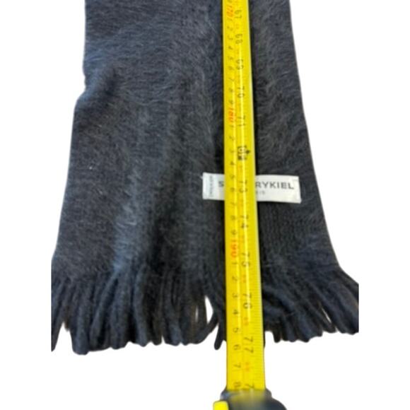 "SONIA RYKIEL" Black Solid Scarf With Fringe Paris Quiet Luxury Old Money Fuzzy - Picture 6 of 7